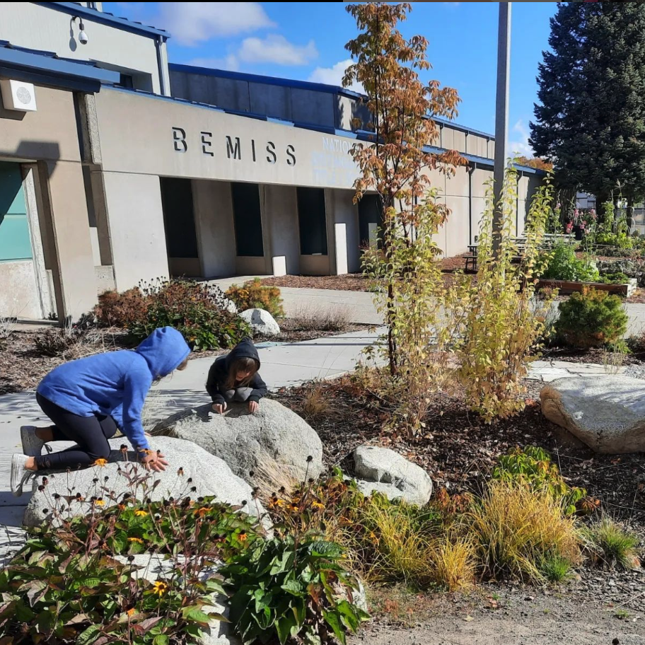 Students check out the rain garden at Bemiss Elementary